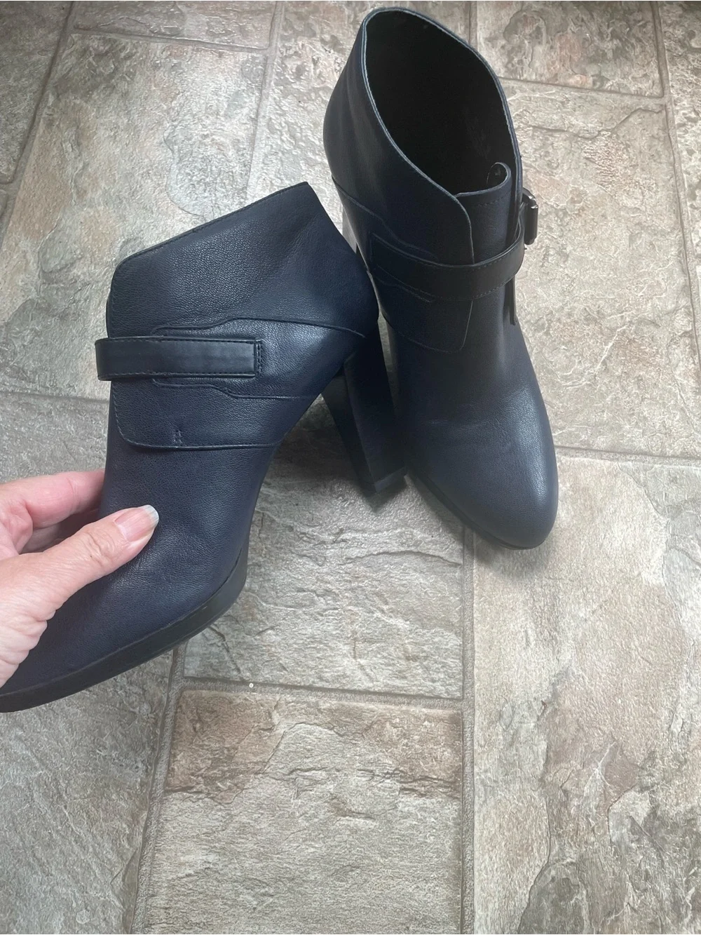 Franco Sarto Navy‎ Blue Buckle Ankle Booties with Heels, Size 9M